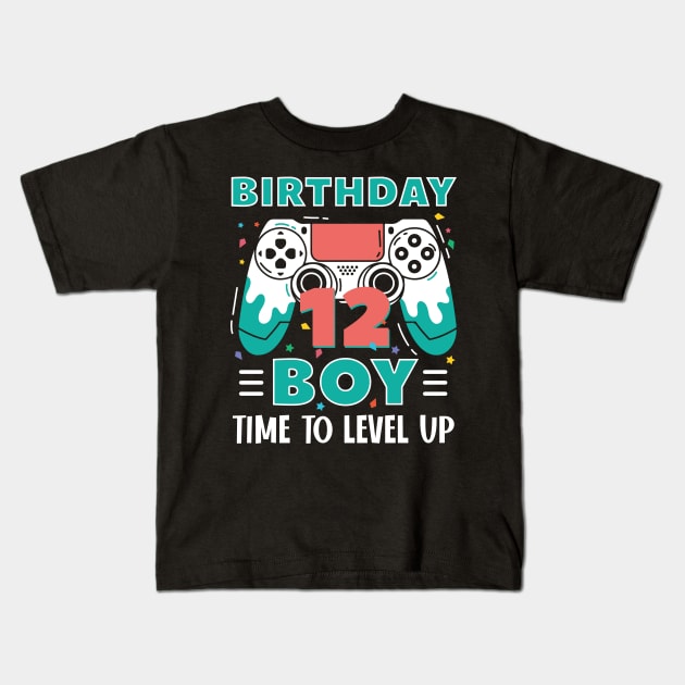 12th Birthday Boy Gamer Funny B-day Gift For Boys kids toddlers Kids T-Shirt by Patch Things All